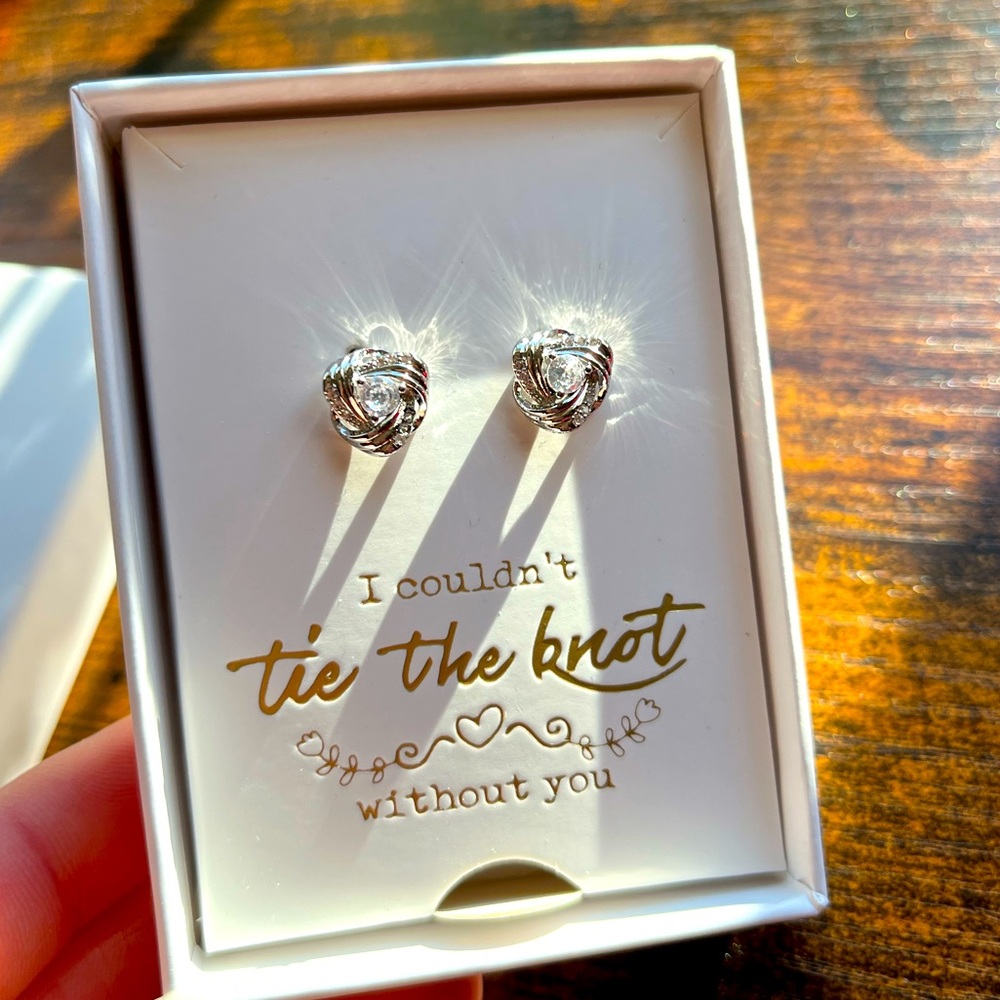 Silver tie the knot bridesmaid earrings